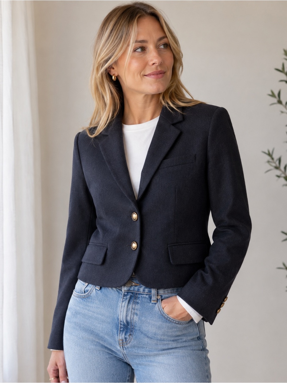 Abercrombie & Fitch A&F Collection S Navy Wool Blend Blazer Gold Crest Buttons